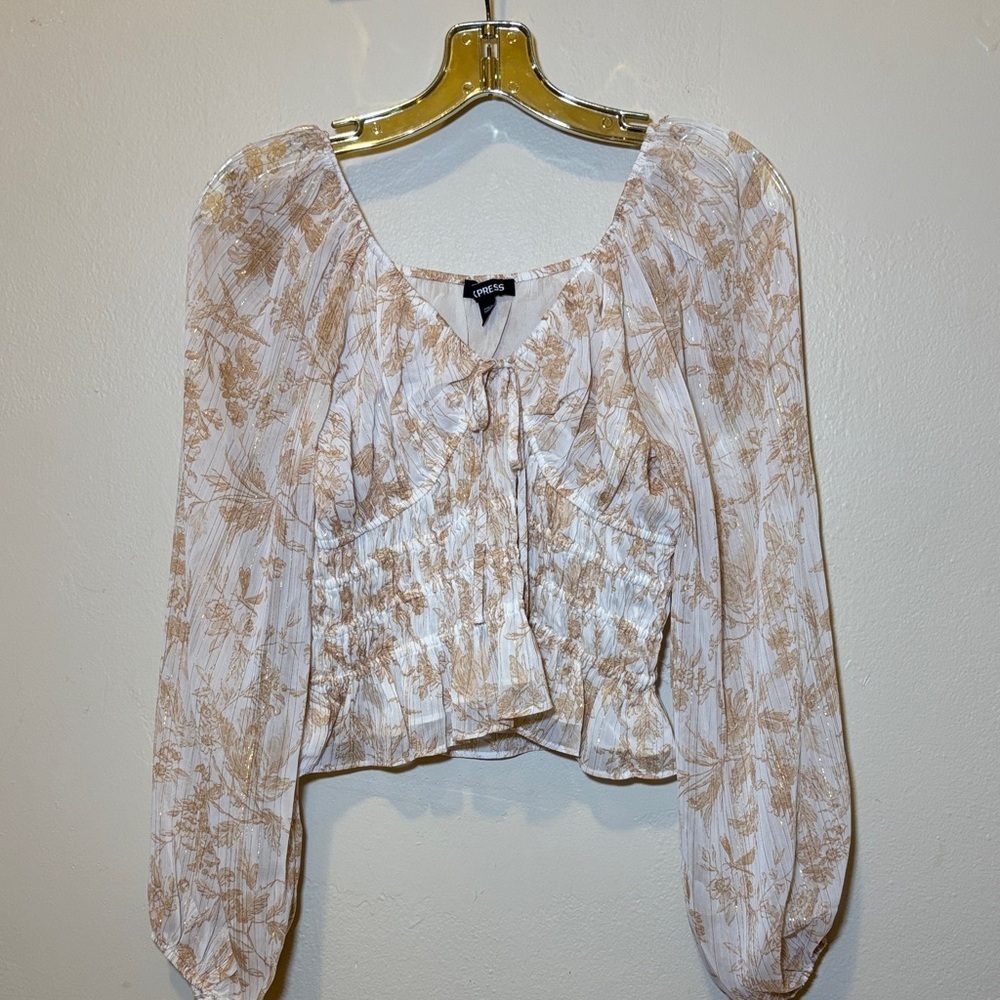 Express Beige Floral Smocked Blouse